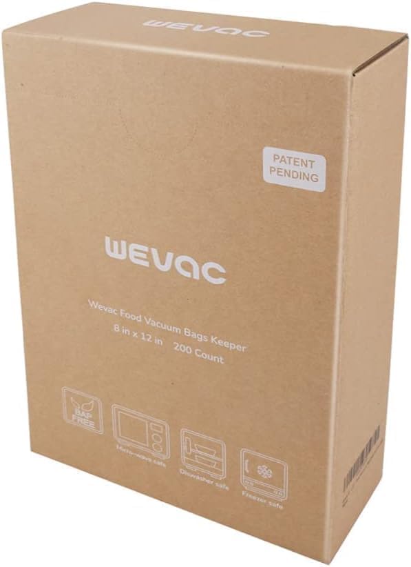 Wevac 8??x 12??200 Count Food Vacuum Sealer Bags Keeper, PreCut Quart, Ideal for Food Saver, BPA Free, Commercial Grade, Great for storage, meal prep and Sous Vide