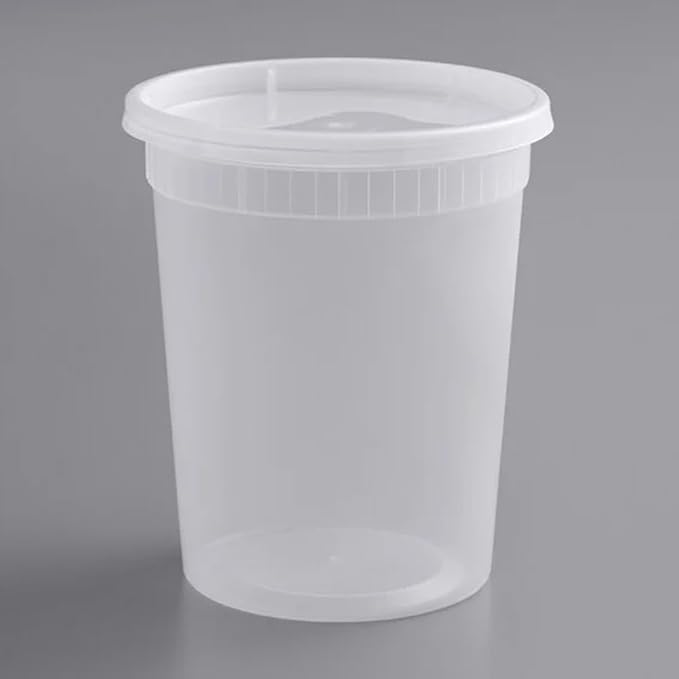 32 oz Deli Containers with Lids (240 Pack) Bulk ??Plastic Quart Container with Lid Disposable 32oz freezer Soup & Food Storage Tall large Container 32 Ounce - Cups with Cover [240 Sets Case/Pack]