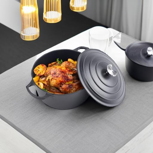 6 Quart Dutch Oven Enameled Cast Iron with Lid - Big Dual Handles - Oven Safe up to 500째F - Classic Round Pot for Versatile Cooking (Matte Black(No Enameled), 6 QT)