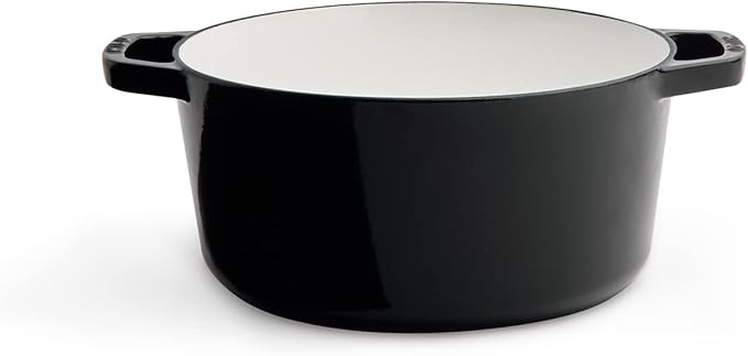 Milo by Kana 3.5-quart Enameled Cast Iron Dutch Oven with Lid | Premium Casserole Cooking Pot | Enamel Coating Inside and Out | Oven Safe and Dishwasher Friendly (Gloss Black with Gold Knob)