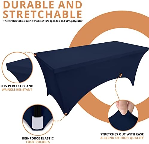 Utopia Kitchen Spandex Tablecloth 10 Pack [6FT, Navy Blue] Tight, Fitted, Washable and Wrinkle Resistant Stretch Table Cloth Rectangle Cover for Trade Show, Weddings & Parties [72Lx30Wx30H Inch]