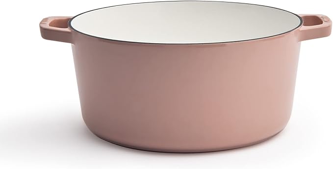Milo by Kana 5.5-quart Enameled Cast Iron Dutch Oven with Lid | Premium Casserole Cooking Pot | Enamel Coating Inside and Out | Oven Safe and Dishwasher Friendly (Dusty Pink with Gold Knob)