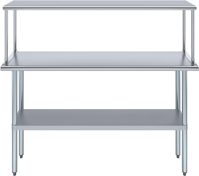 Stainless Steel Work Table with Wide Single Tier Overshelf | Metal Kitchen Prep Table & Shelving Combo (14" x 60" Work Table + 12" Overshelf)