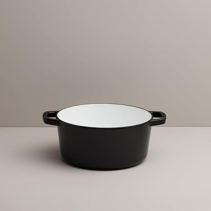 Milo by Kana 3.5-quart Enameled Cast Iron Dutch Oven with Lid | Premium Casserole Cooking Pot | Enamel Coating Inside and Out | Oven Safe and Dishwasher Friendly (Gloss Black with Gold Knob)