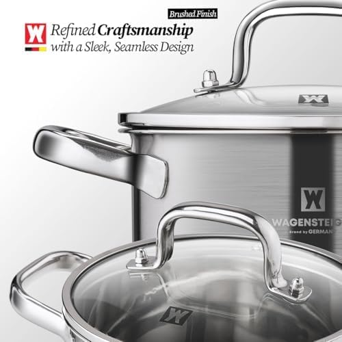 2.82 Quart Stainless Steel Stock Pot, 3-Ply Construction with Aluminum Core, Tempered Glass Lid, Compatible with All Cooktops BPA free(7.68" Diameter)