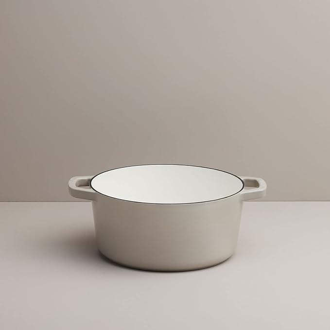 Milo by Kana 3.5-quart Enameled Cast Iron Dutch Oven with Lid | Premium Casserole Cooking Pot | Enamel Coating Inside and Out | Oven Safe and Dishwasher Friendly (Pebble with Gold Knob)
