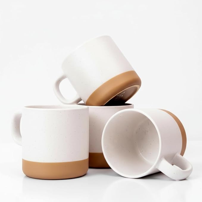 Unboxme Givenne Ceramic Latte Coffee Mug Set, 12 oz (Set of 4) ??Microwave & Dishwasher Safe, Large Handles, Modern Boho Neutral Colors