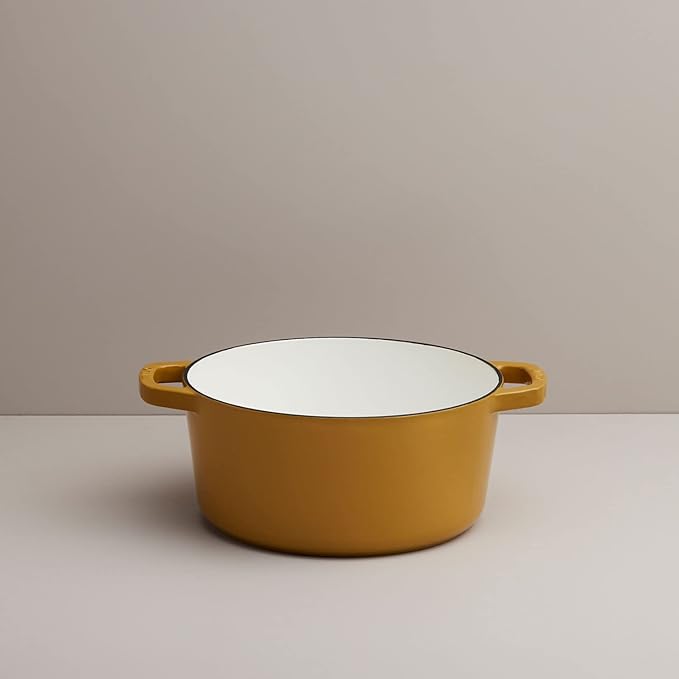 Milo by Kana 3.5-quart Enameled Cast Iron Dutch Oven with Lid | Premium Casserole Cooking Pot | Enamel Coating Inside and Out | Oven Safe and Dishwasher Friendly (Dijon with Gold Knob)