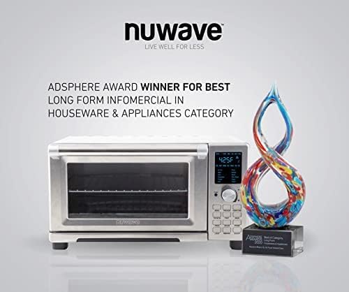 Nuwave Bravo Air Fryer Toaster Smart Oven, 12-in-1 Countertop Convection, 30-QT XL Capacity, 50째-500째F Temperature Controls, Top and Bottom Heater Adjustments 0%-100%, Brushed Stainless Steel Look
