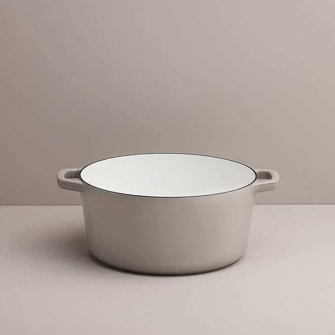 Milo by Kana 5.5-quart Enameled Cast Iron Dutch Oven with Lid | Premium Casserole Cooking Pot | Enamel Coating Inside and Out | Oven Safe and Dishwasher Friendly (Pebble with Gold Knob)