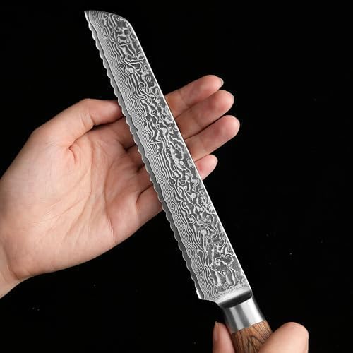 Wakoli EDIB Pro Premium Damascus Bread Knife ??Japanese Style Kitchen Knife | 7.9-Inch Blade Made of 67-Layer Damascus Steel with Corrugated Polished Blade | Ergonomic Pakkawood Handle