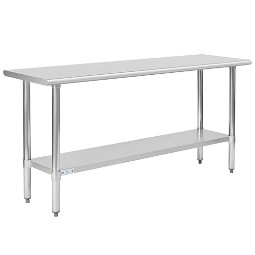 Hally Stainless Steel Table for Prep & Work 18 x 72 Inches, NSF Commercial Heavy Duty Table with Undershelf and Galvanized Legs for Restaurant, Home and Hotel