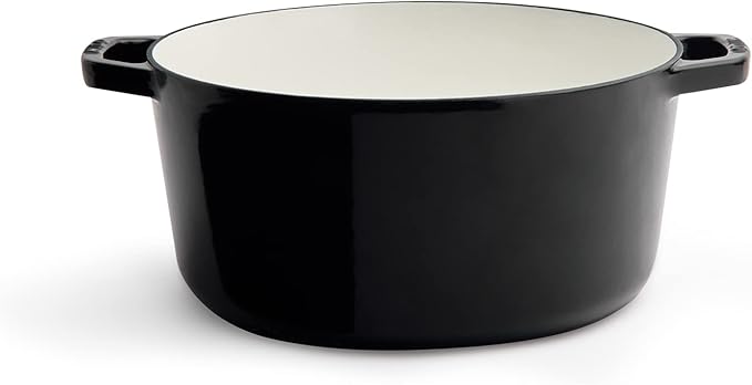 Milo by Kana 5.5-quart Enameled Cast Iron Dutch Oven with Lid | Premium Casserole Cooking Pot | Enamel Coating Inside and Out | Oven Safe and Dishwasher Friendly (Gloss Black with Gold Knob)