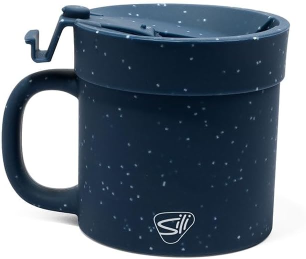 Silipint 16oz Silicone Coffee Mug Tumbler with Flip Lid ??Unbreakable Dishwasher Safe Microwave Oven & Freezer Compatible ??Non-Toxic Reusable Cup for Coffee Tea or Cold Drinks (Speckled Blue)