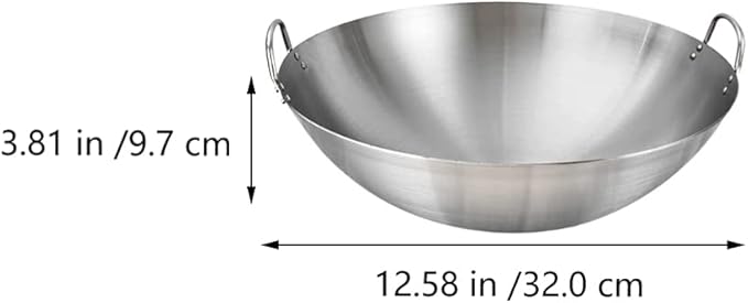DOITOOL Stainless Steel Wok with Double Handles 12.6 Inch Round Bottom Pan for Stir Frying and Cooking Kitchen Use