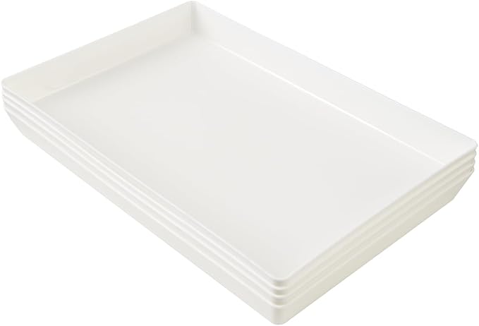 US Acrylic White Plastic Serving Trays (Set of 4) 15??x 10??| Large Unbreakable Reusable Rectangular Party Platters | Serve Appetizers, Fruit, Veggies, & Desserts | BPA-Free & Made in USA