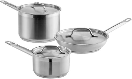 6-Piece Induction Ready Stainless Steel Cookware Set, 2 Qt and 4.5 Qt Sauce Pans, 9.5 Inch Non-Stick Frying Pan with Lids, NSF Listed, Commercial Grade