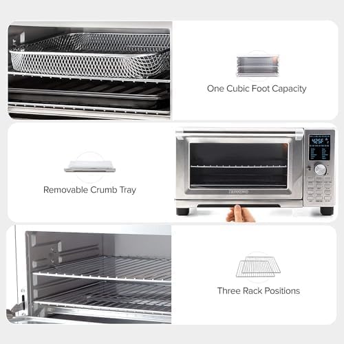 Nuwave Bravo Air Fryer Toaster Smart Oven, 12-in-1 Countertop Convection, 30-QT XL Capacity, 50째-500째F Temperature Controls, Top and Bottom Heater Adjustments 0%-100%, Brushed Stainless Steel Look
