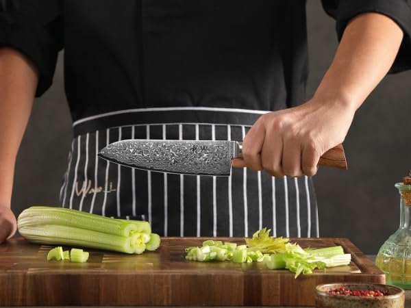 Wakoli EDIB Pro Damascus Santoku Knife ??Japanese Style Kitchen Knife | 6.3-Inch Genuine Damascus Steel Blade with VG10 Core | Ergonomic Pakkawood Handle | High Cutting Performance