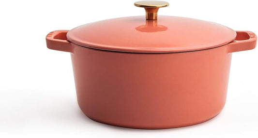 Milo by Kana 3.5-quart Enameled Cast Iron Dutch Oven with Lid | Premium Casserole Cooking Pot | Enamel Coating Inside and Out | Oven Safe and Dishwasher Friendly (Fresh Terracotta with Gold Knob)