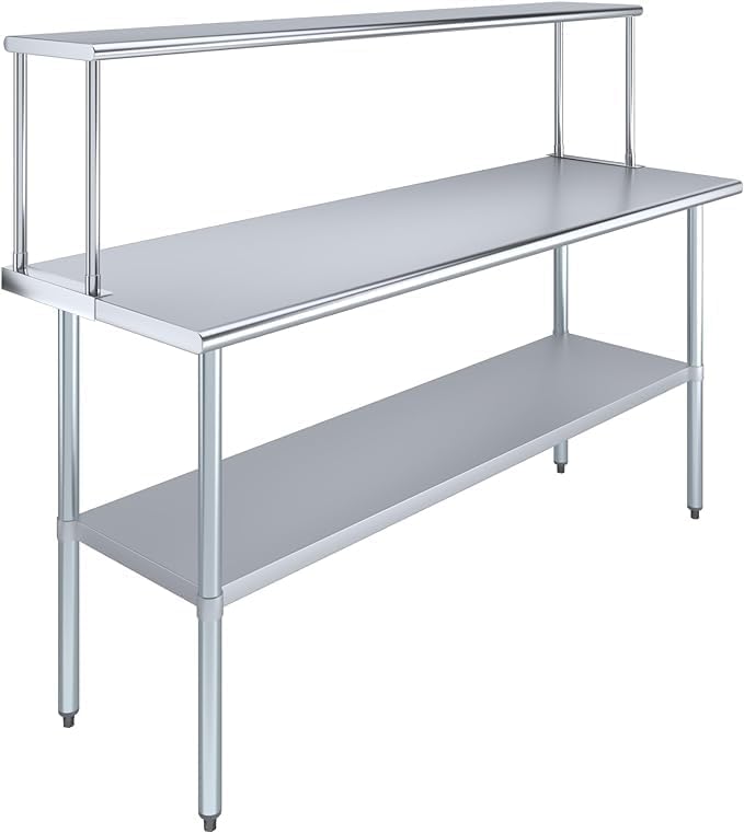Stainless Steel Work Table with Wide Single Tier Overshelf | Metal Kitchen Prep Table & Shelving Combo (24" x 72" Work Table + 12" Overshelf)