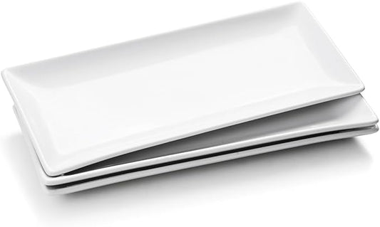 Serving Platters Set of 3, Large Serving Trays 14 inch, White Serving Plates, Ceramic Rectangle Plate, Long Platter for Cake, Sushi, Steak, Dessert, Buffet