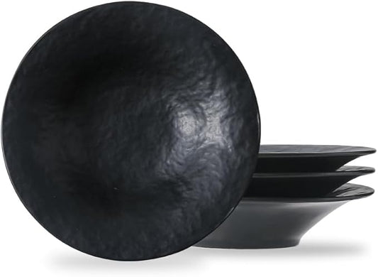 8 Inch Elegant Porcelain Dinner Plates, Round Appetizer Plates, Perfect for Salad, Dessert, Pasta, Snacks,Fruit,Breakfast, Party, Dishwasher & Microwave Safe, Salad Plates Set of 4(Black)
