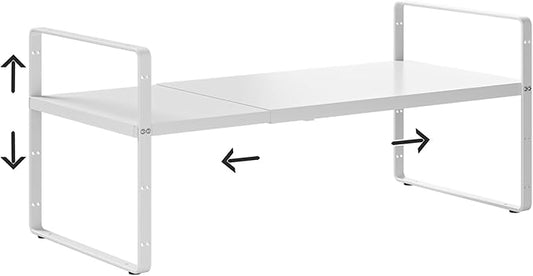 16.5-27?쇺셂 Expandable Cabinet Shelf Organizers, Stackable Metal Shelves Extender for Kitchen Countertop Storage, Adjustable Spices Shelves Rack Stand for Cupboard Pantry, White