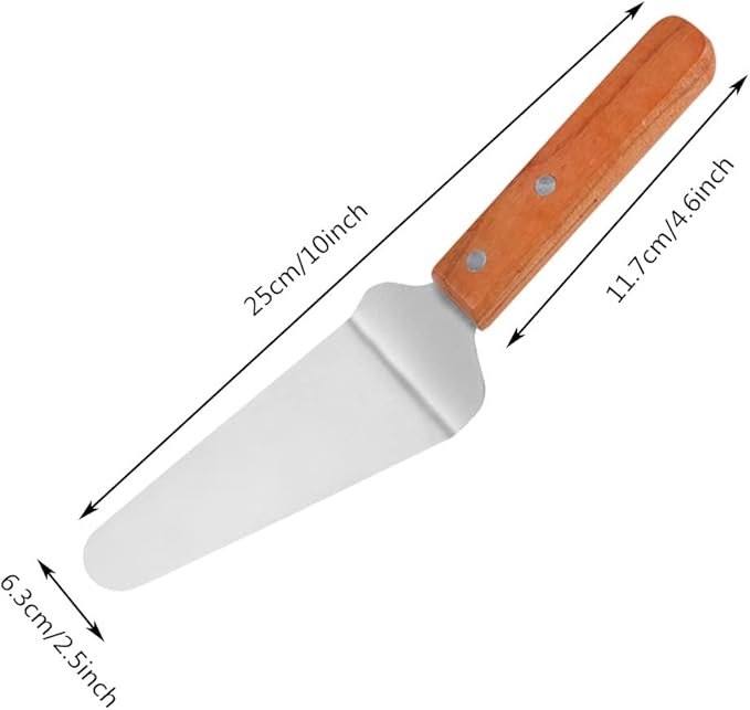 20 Pack Wood Handle Pizza Pie Server Stainless Steel Cake Server, Cake Holder Transfer Triangular Spade Spatula Shovel for Pizza Cake Biscuit Baking