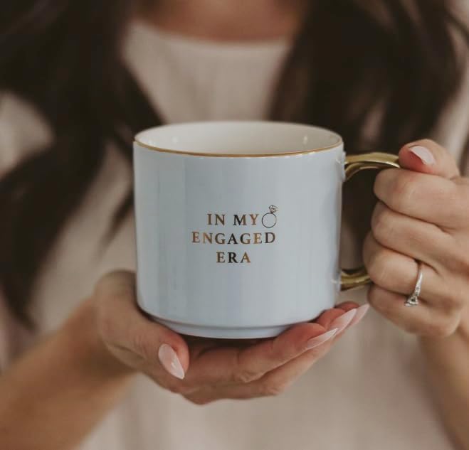 Sweet Water Decor In My Engaged Era Mug, 14oz Fine Bone China Cup for Tea & Coffee, Gold Handle & Rim, Engagement Gift for Fiancee & Bride-to-be, Bridal Shower Decoration and Gift for Future Wife