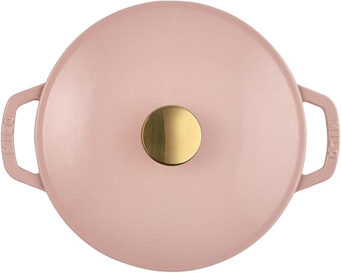 Milo by Kana 3.5-quart Enameled Cast Iron Dutch Oven with Lid | Premium Casserole Cooking Pot | Enamel Coating Inside and Out | Oven Safe and Dishwasher Friendly (Dusty Pink with Gold Knob)