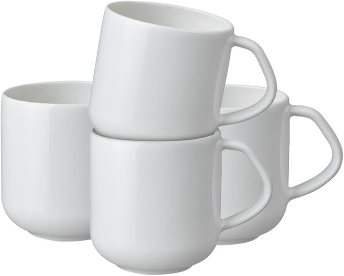 Denby - Classic White Coffee Mug Set of 4 - Large 13.5oz Simple Porcelain Tea Mug Set For Office & Home - Dishwasher Safe, Microwave Safe - Ceramic Cups