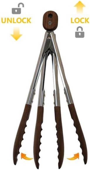 Kitchen Wooden Tongs for Cooking - Nonstick Kitchen Salad Tongs for Serving Food, Grilling, Cooking, BBQ and Tossing Salad - Made of Natural Walnut Wood, Size 12-inch