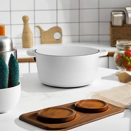 Milo by Kana 5.5-quart Enameled Cast Iron Dutch Oven with Lid | Premium Casserole Cooking Pot | Enamel Coating Inside and Out | Oven Safe and Dishwasher Friendly (White with Gold Knob)