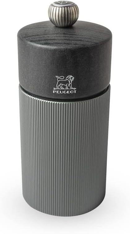 PEUGEOT- Line Salt Mill Classic Grind Adjustment-Aluminum and PEFC-Certified Wood - Made in France- Carbon Color.12 cm-4.75"