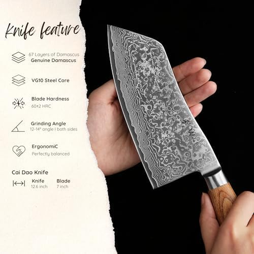 Wakoli EDIB Pro Cai Dao Knife ??Japanese Style Chef Knife | 7-Inch Genuine Damascus Steel Blade with VG10 Core | Ergonomic Pakkawood Handle | Professional Kitchen Tool in Gift Box