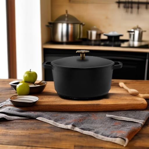 Milo by Kana 3.5-quart Enameled Cast Iron Dutch Oven with Lid | Premium Casserole Cooking Pot | Enamel Coating Inside and Out | Oven Safe and Dishwasher Friendly (Black with Gold Knob)