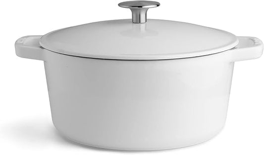 Milo by Kana 3.5-quart Enameled Cast Iron Dutch Oven with Lid | Premium Casserole Cooking Pot | Enamel Coating Inside and Out | Oven Safe and Dishwasher Friendly (White with Silver Knob)