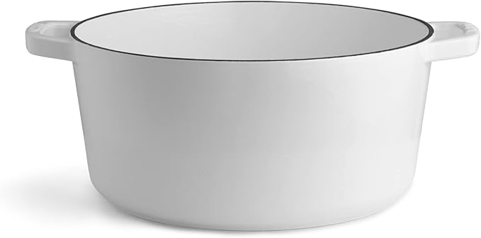 Milo by Kana 5.5-quart Enameled Cast Iron Dutch Oven with Lid | Premium Casserole Cooking Pot | Enamel Coating Inside and Out | Oven Safe and Dishwasher Friendly (White with Gold Knob)