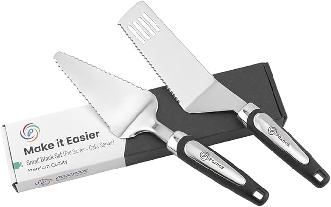 Pie Server & Cake Slicer Set with Gift Box Left Handed Friendly, Black Stainless Steel Set - Kitchen Essentials for Cutting & Serving Desserts, Lasagna-Great for Anniversary, Christmas - pie gadgets