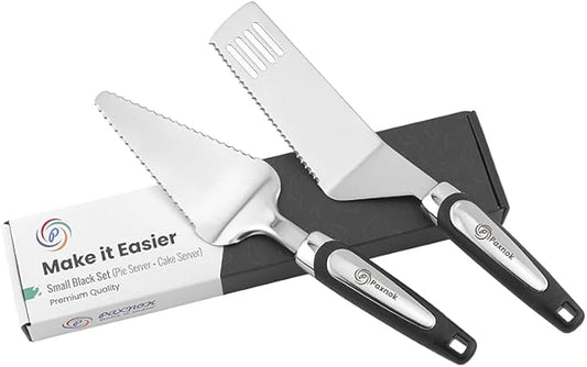 Pie Server & Cake Slicer Set with Gift Box Left Handed Friendly, Black Stainless Steel Set - Kitchen Essentials for Cutting & Serving Desserts, Lasagna-Great for Anniversary, Christmas - pie gadgets