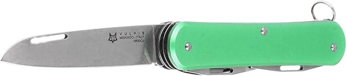 Fox Knives Vulpis FX-VP130-F4 Slipjoint Folding Knife 4-in-1 Multitool 2.17in Blade, Bottle Opener, Can Opener, Flat Head Screwdriver, Scissors - Compact Versatile Minimalist Pocket Knife (OD Green)