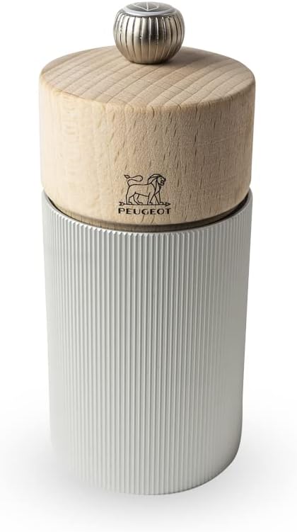PEUGEOT- Line Salt Mill - Classic Grind Adjustment - Aluminium and Wood PEFC Certified - Made in France - Natural Color 12 cm - 4.75″