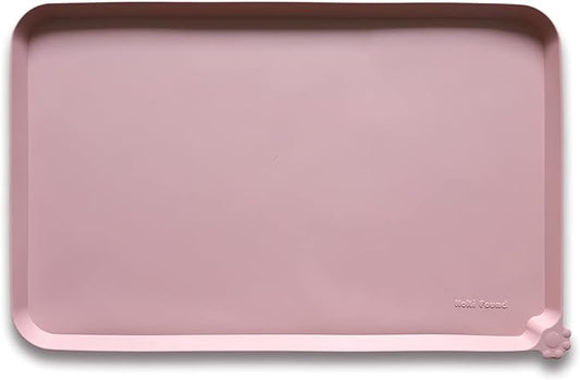 Hoki Found L Silicone Non Slip Pet Food Mats - Placemat for Dog Cat - Waterproof Dog Cat Food Mats - Carpet Friendly - Neutral Pink