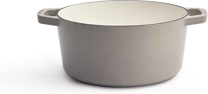 Milo by Kana 3.5-quart Enameled Cast Iron Dutch Oven with Lid | Premium Casserole Cooking Pot | Enamel Coating Inside and Out | Oven Safe and Dishwasher Friendly (Pebble with Gold Knob)