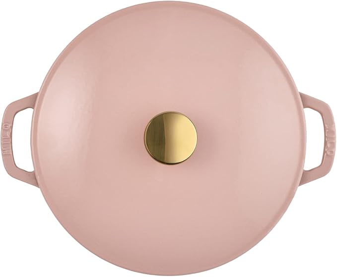 Milo by Kana 5.5-quart Enameled Cast Iron Dutch Oven with Lid | Premium Casserole Cooking Pot | Enamel Coating Inside and Out | Oven Safe and Dishwasher Friendly (Dusty Pink with Gold Knob)