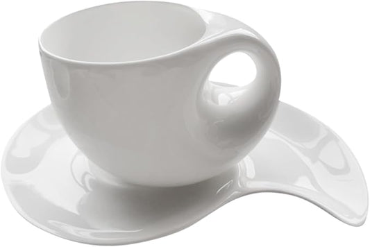 FUOYLOO Creative Pure White Bone Espresso Cup Set with Saucer Elegant Coffee Mug Kit for Office and Afternoon Tea Porcelain Cups for Latte Tea Milk and Juice