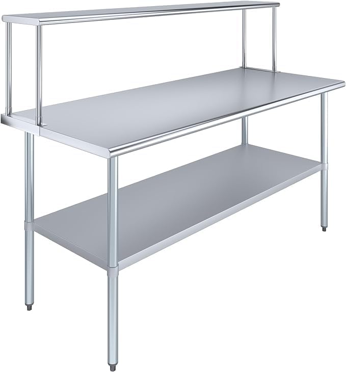 Stainless Steel Work Table with Wide Single Tier Overshelf | Metal Kitchen Prep Table & Shelving Combo (30" x 72" Work Table + 12" Overshelf)
