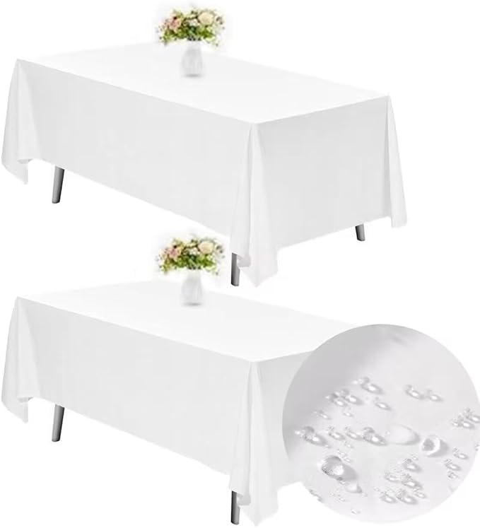 TWINPRET Rectangle Tablecloth 60 x 126 Inch, White Waterproof Washable Polyester Table Cloth - Stain & Oil Resistant Rectangular Table Cover for Banquet & Party (Fits 8 Foot Tables) [2 Pack]