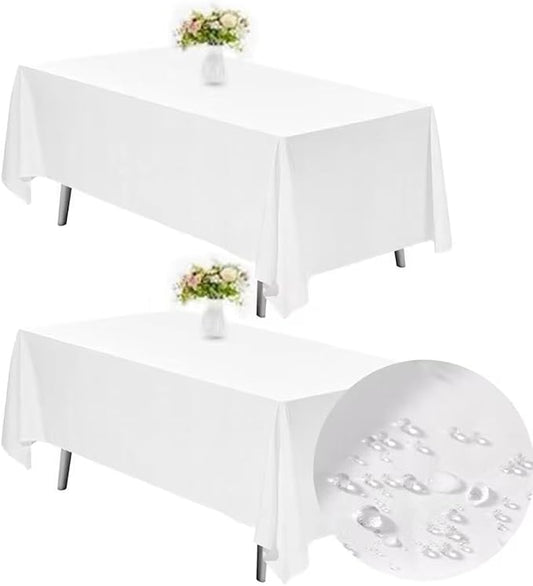 TWINPRET Rectangle Tablecloth 60 x 126 Inch, White Waterproof Washable Polyester Table Cloth - Stain & Oil Resistant Rectangular Table Cover for Banquet & Party (Fits 8 Foot Tables) [2 Pack]